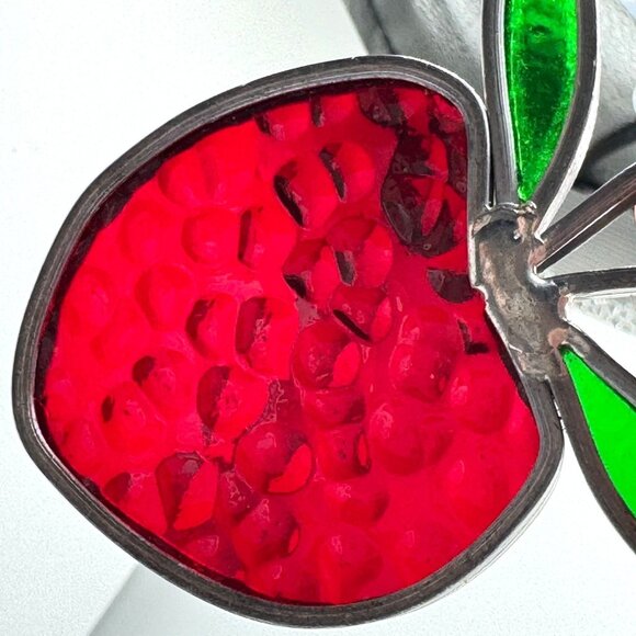 Mid-Century Modern Stained Dimpled Glass Strawberry Suncatcher Ornament Vtg - Picture 4 of 5